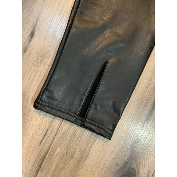 Bagatelle Womans S Black Pleather Faux Leather Pull On Pants Stretch Slit Front - Picture 4 of 6